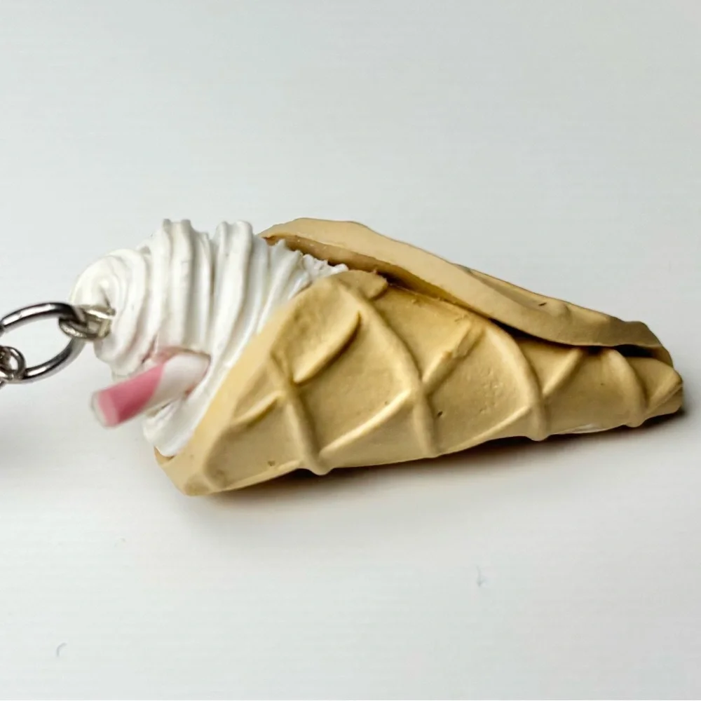 Handmade Ice Cream Waffle Cone Necklace with Pink & White Straw and Orange Slice